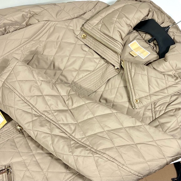 Michael Kors Diamond Quilted Zip Front Jacket Taupe Large NWT - Picture 7 of 16